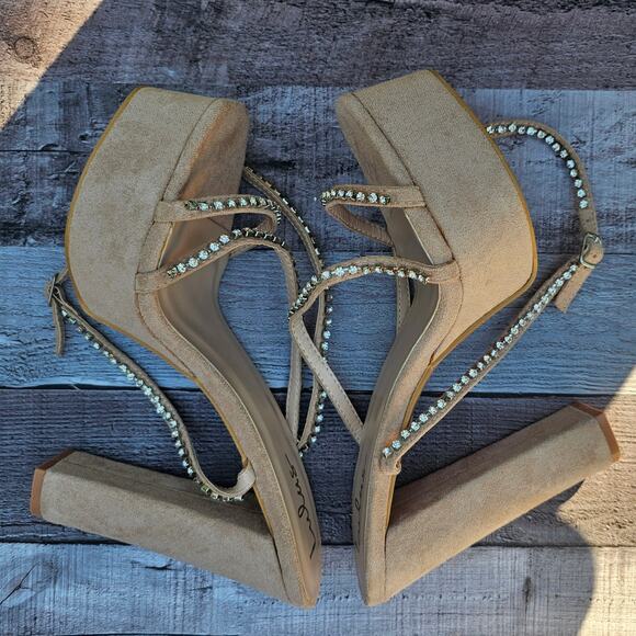 LULUS Pink Suede Crystal Rhinestone Chunky Platform Heels Shoes Women's 10 - Picture 6 of 11